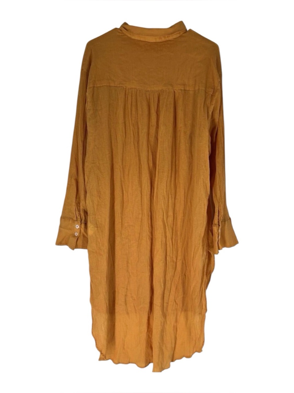 Anthropologie Gauze Duster Tunic Shirt  XL Button Front Mango Yellow High-Low - Picture 6 of 6